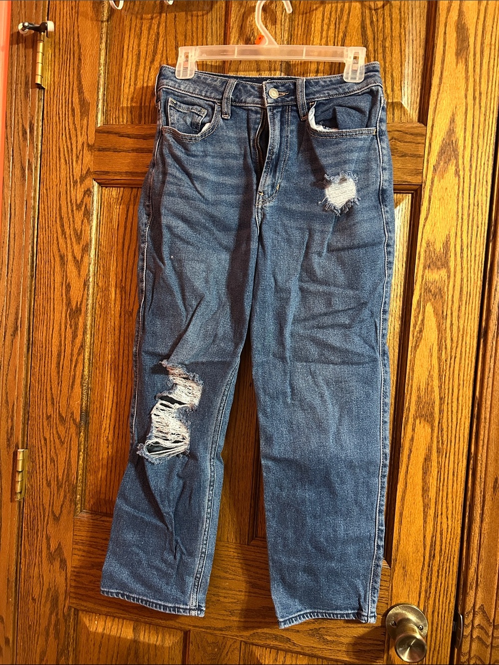 Hollister Blue Distressed Straight-Leg Jeans (Women)